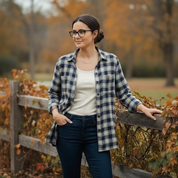 Madewell Tops - Madewell Oversized Boyfriend Flannel Plaid Button Down Shirt - Navy and Cream